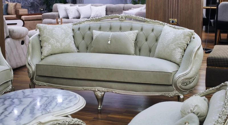 New Classic Salon With 3 Sofas 2 Chairs and a Marble Table