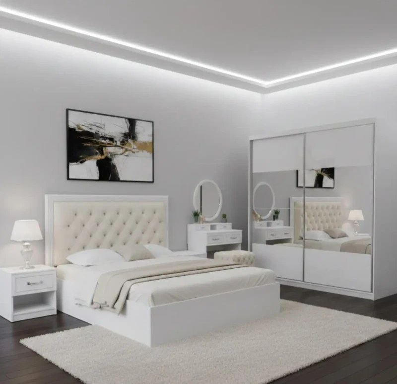Modern White Bedroom | Tractor Cupboard With a Mirror