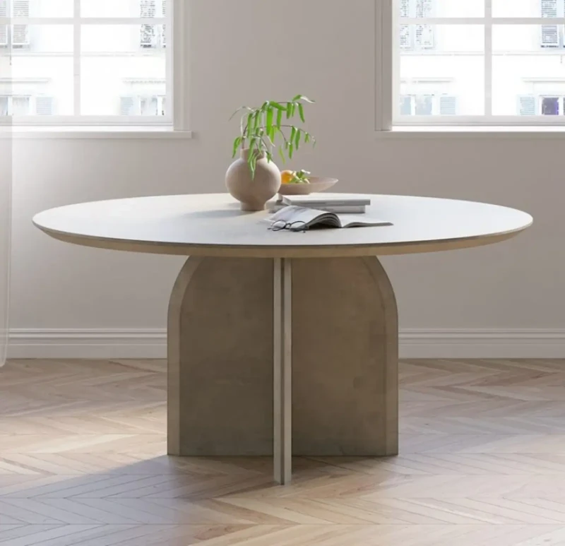 Circular Wooden Table With Wooden Base