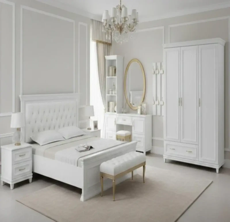New Classic White Bedroom 10 Pieces | Hanging Mirrors With Storage Units