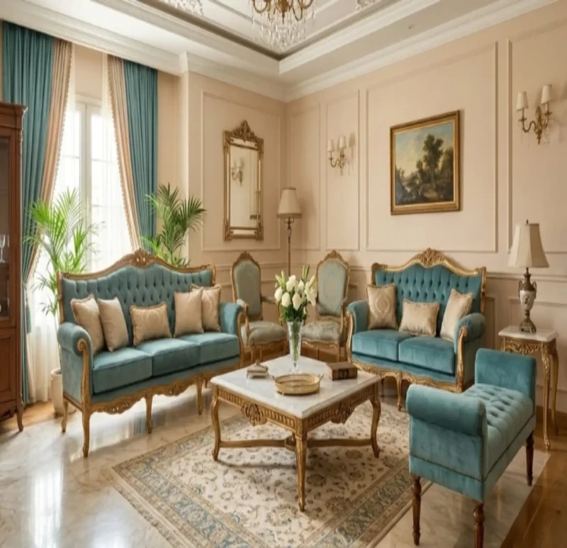 Classic Antique Turquoise Salon and Beige