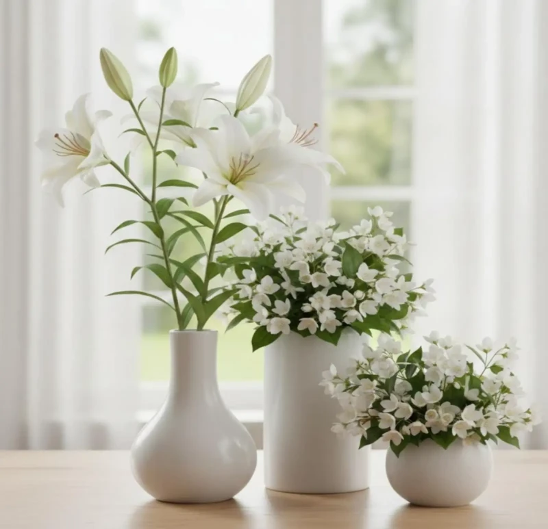 White Vases Set | Rose Lily and Jasmine