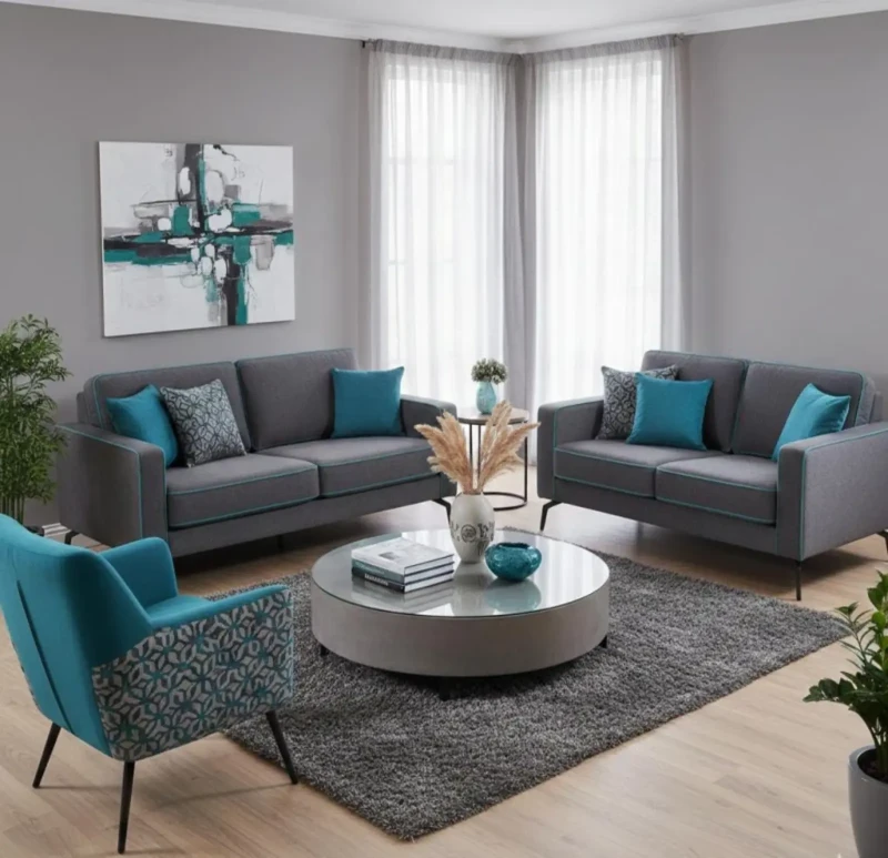 Modern Sofa Set Gray - Turquoise