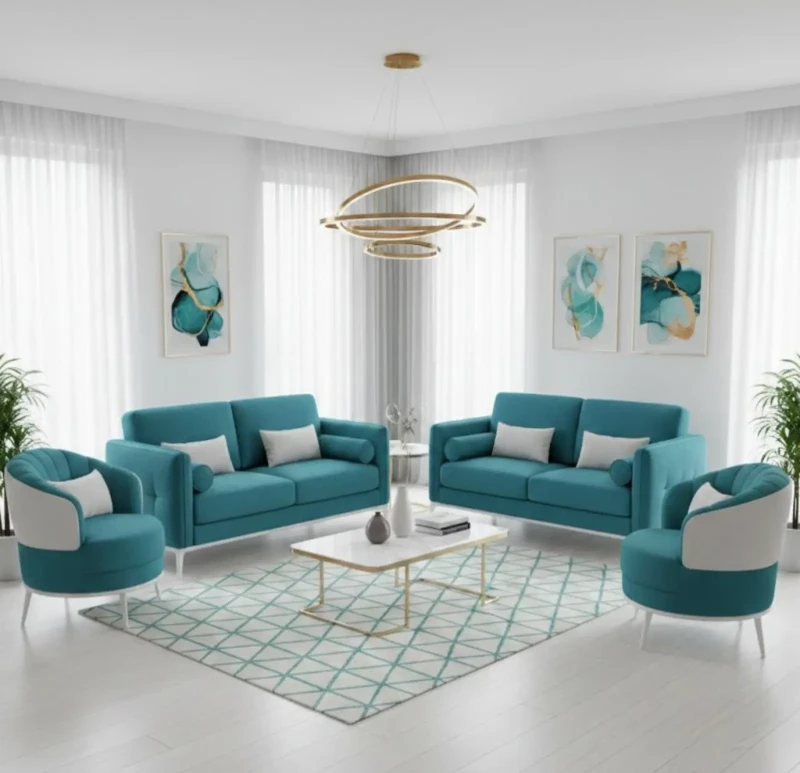 Modern Sofa Set Turquoise - White