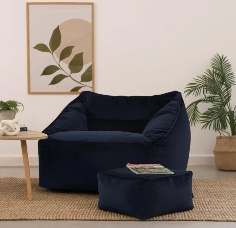Black Velvet Bean Bag and Puff