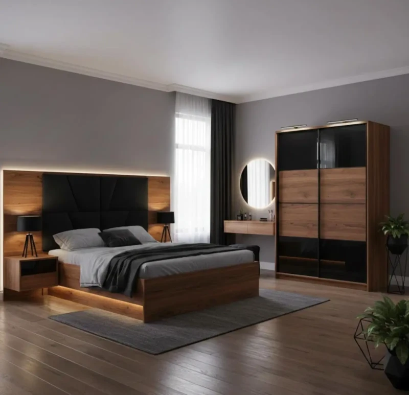 Modern Bedroom With Upholstered Bed 170 cm