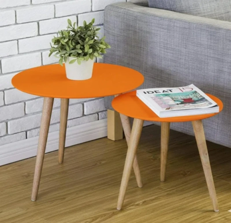 Wooden Side Tables Set | Orange