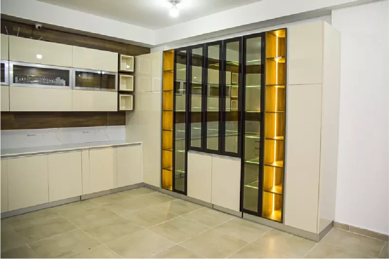 White Polylac Kitchen With Display Units