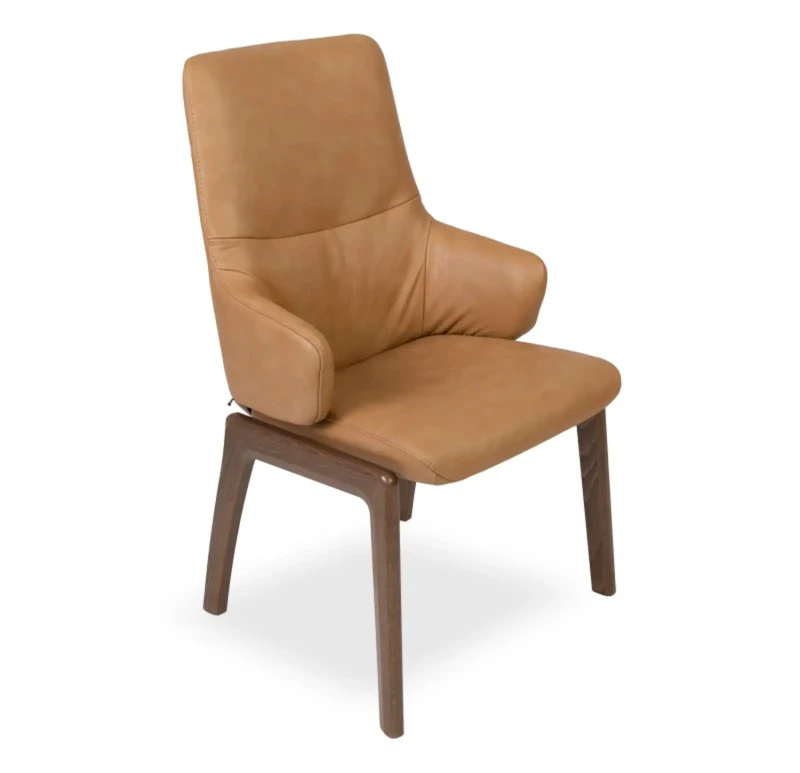 Leather Dining Chair With High Back and High Arms