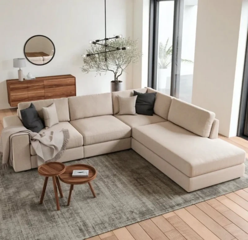Modern L-Shaped Corner With A Middle Table | Biege