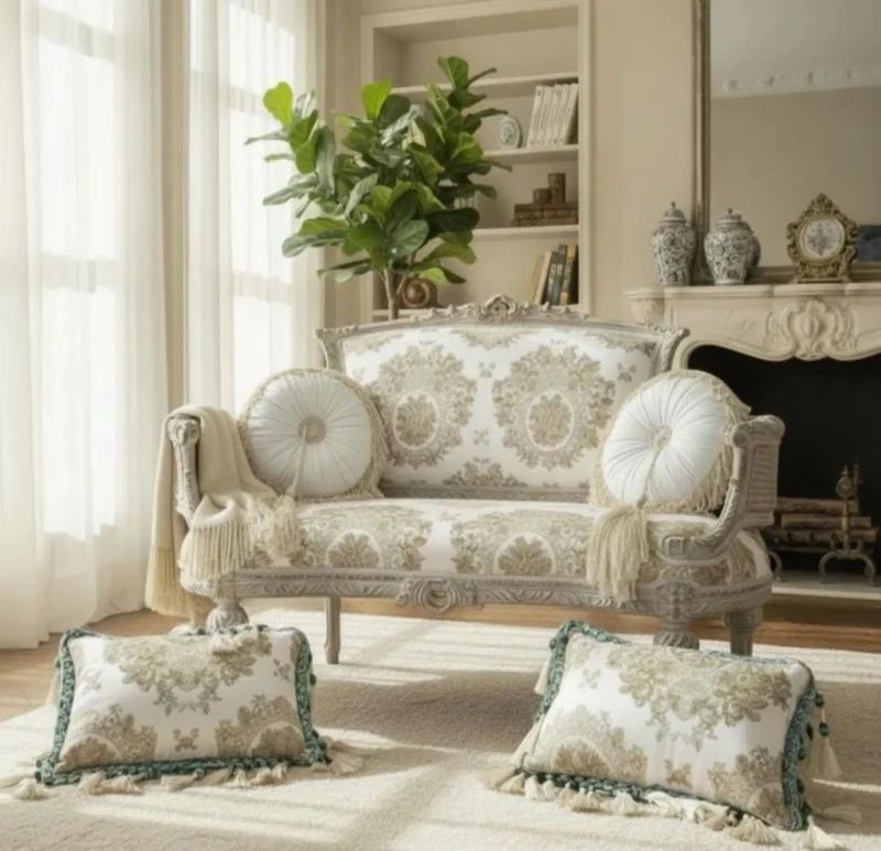 Antique Sofa With a Silk Knot | White