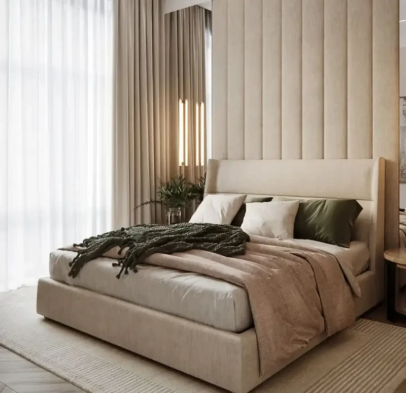 Modern Beech Wood Upholstered Bed