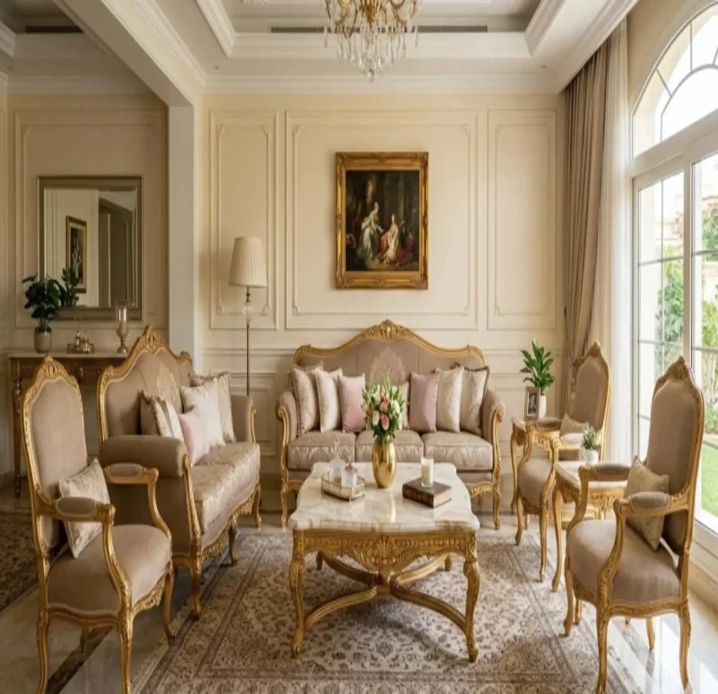 Neoclassical Salon Set of 2 Sofas 4 Chairs and a Table