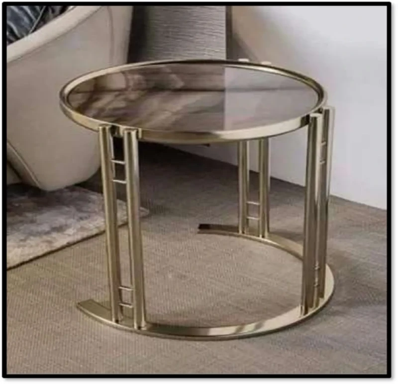 A Center Table With a Glass Top and a Semicircular Base