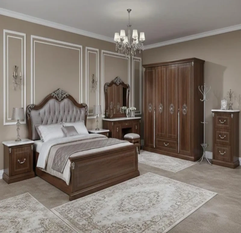 Neoclassical Brown and Silver Bedroom