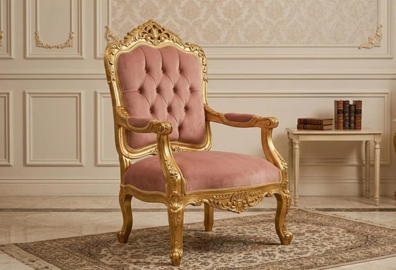 Elegant Hand Carved Gold Salon Set | Kashmir