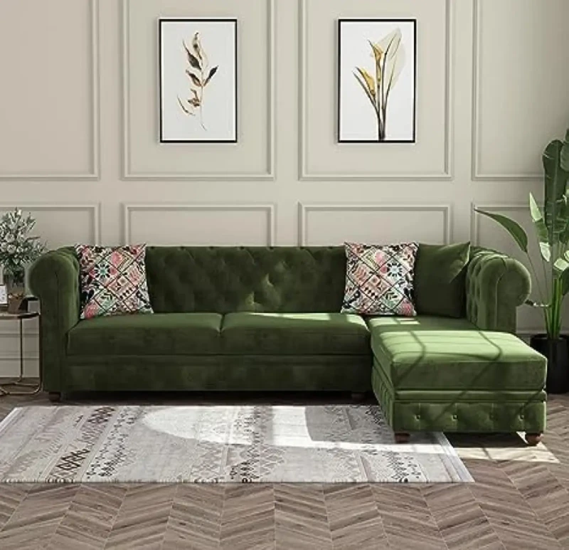 Modern Olive Captunr L shaped Sofa