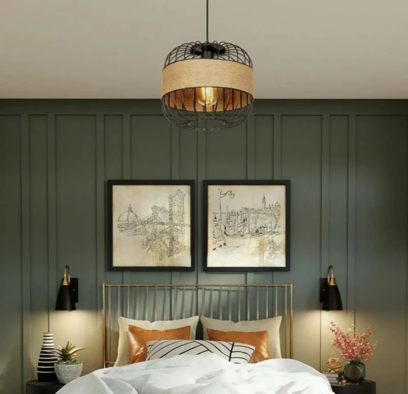 Modern Circular Ceiling Lamp | Black and Beige