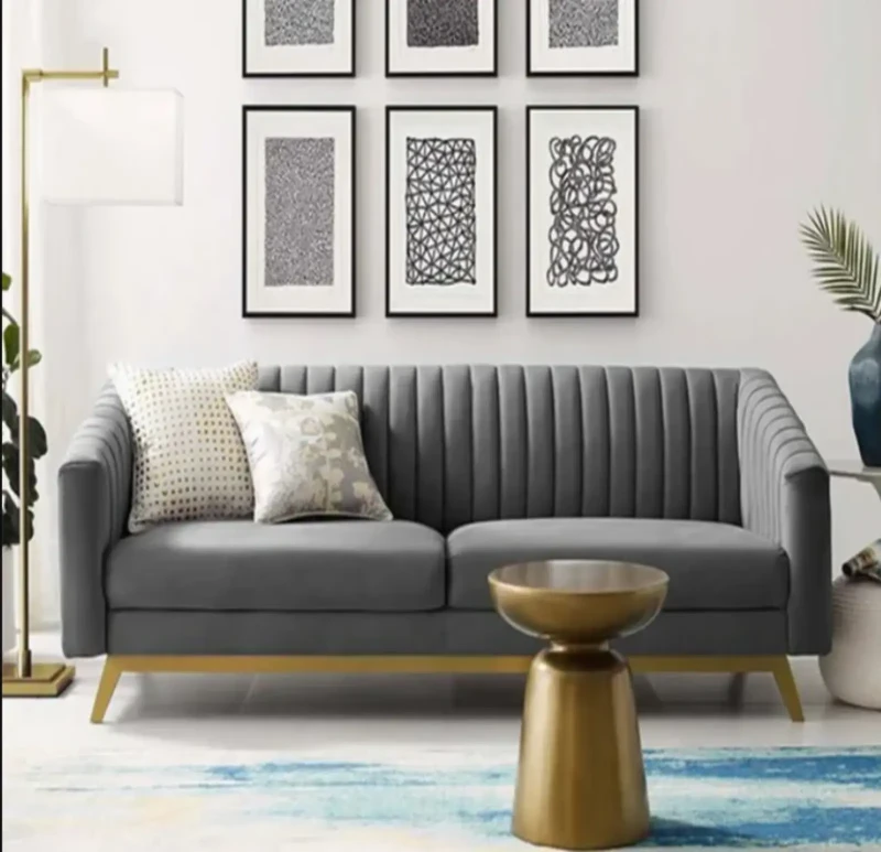 Modern Velvet Ribbed Sofa | Gray