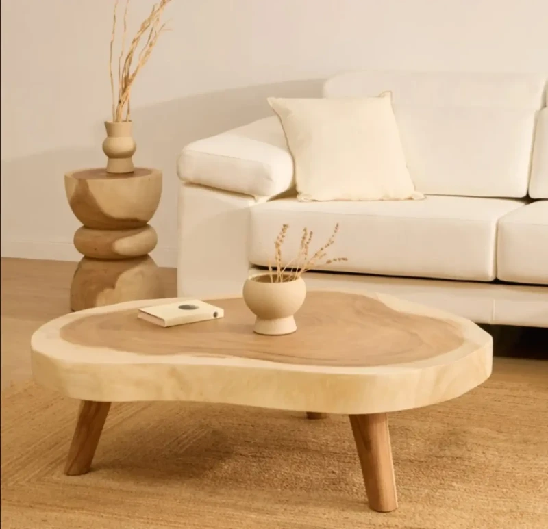 A coffee table made of natural wood
