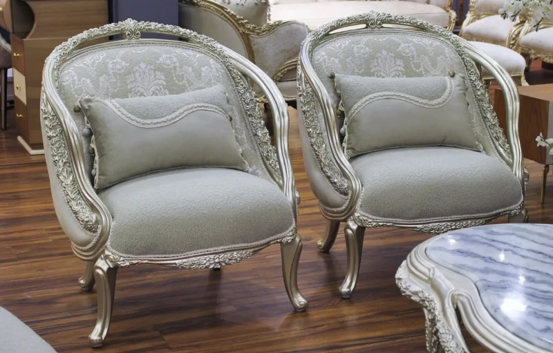 New Classic Salon With 3 Sofas 2 Chairs and a Marble Table