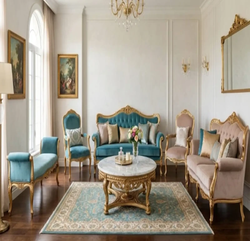 New Classic Turquoise and Kashmir Salon | 6 Pieces