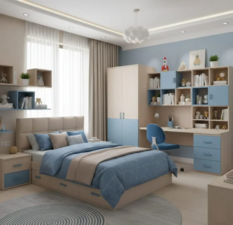 Modern Children's Room With Library