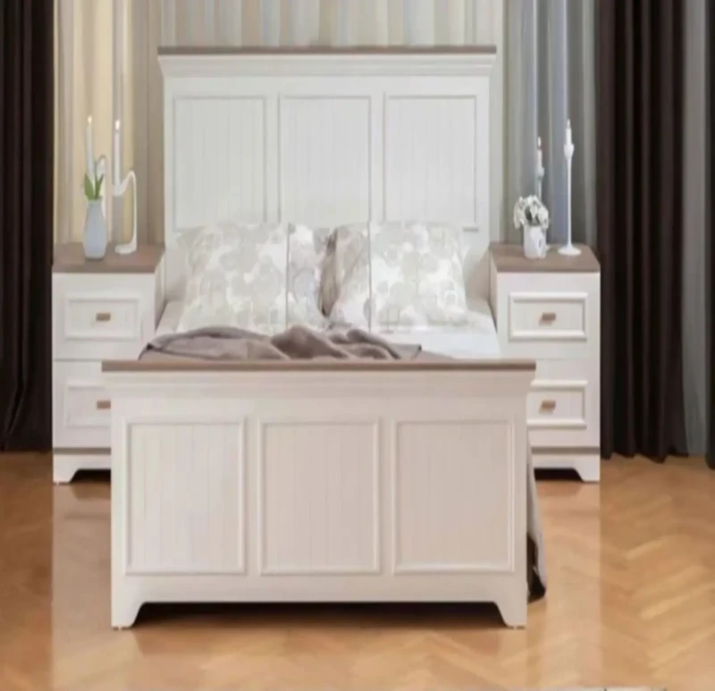 Modern Bed White Beech Wood