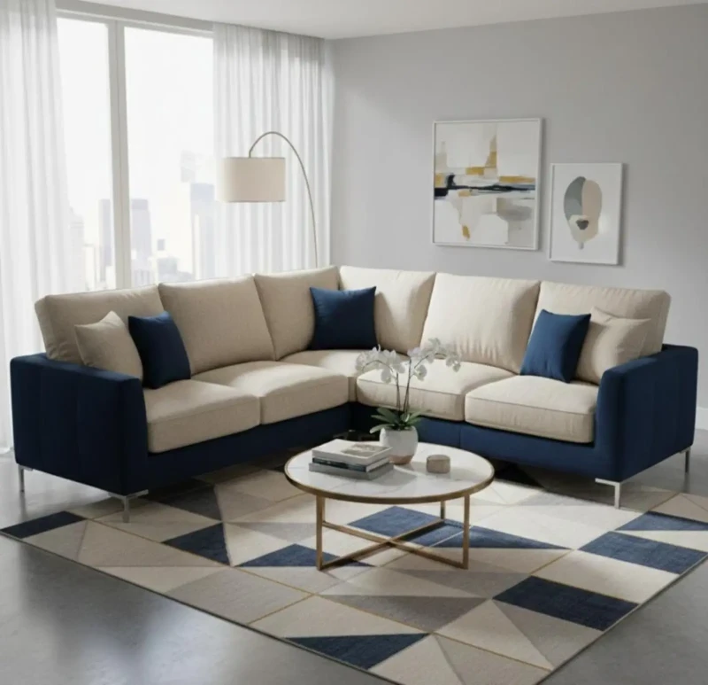 Modern American Style Beige and Blue Sofa