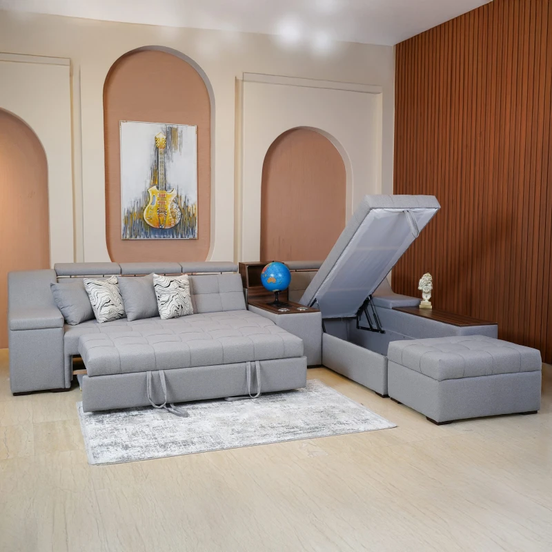 Modern Linen Sofa Bed | Gray