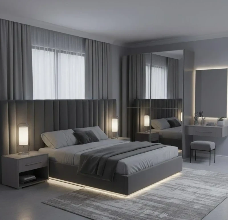 Modern Gray Bedroom 5 Pieces | Captune Bed