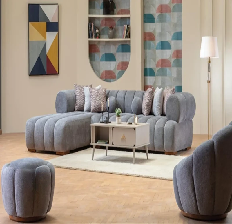 Modern Velvet Sofa With Footboard
