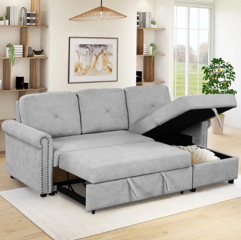 Modern Gray Linen Corner With Storage Unit