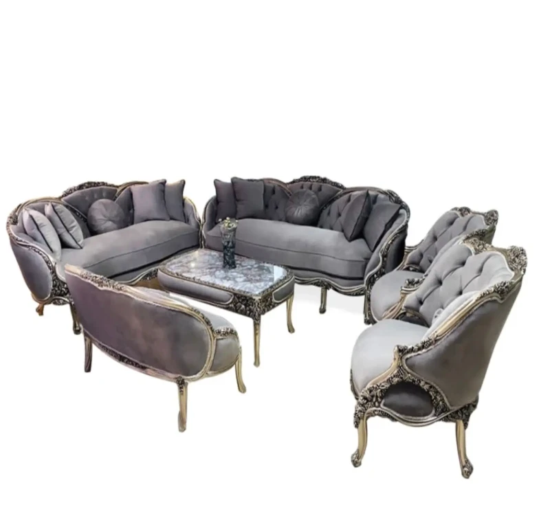 Classic Gray Salon With 2 Sofas 2 Chairs and a Banquet