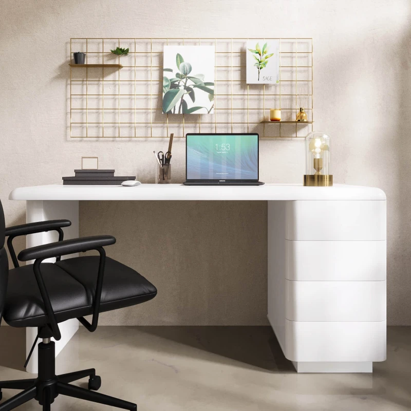 Modern Desk with 4 Drawers - White