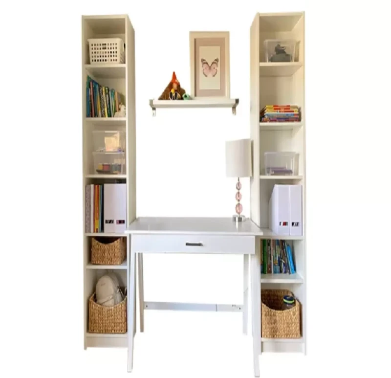 Modern Library with 2 Storage Units and a Desk | White