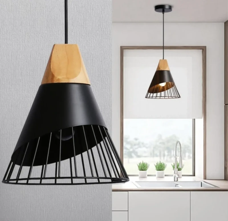 Modern Black and Wooden Ceiling Lamp