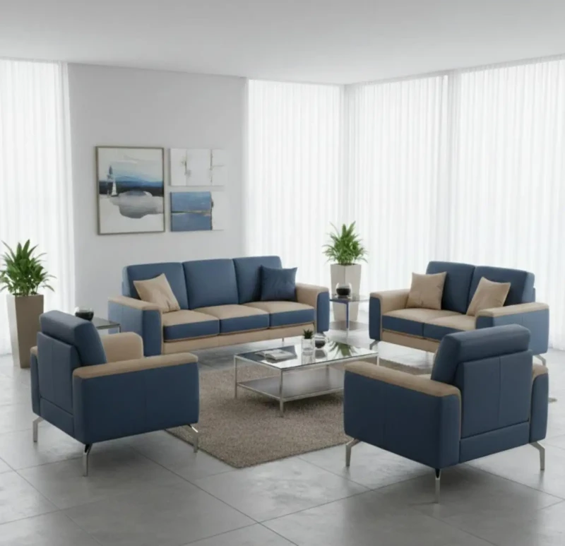 Modern Sofa Set Blue Beige - 4 Pieces