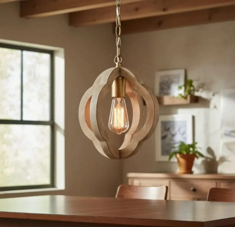 Golden wood pendant 1 lamp