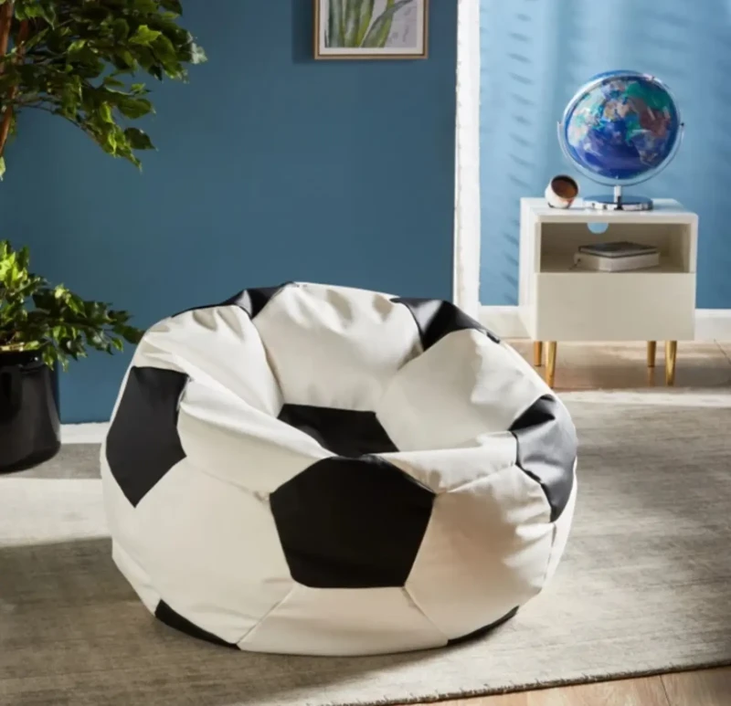 Medium Leather Football Bean Bag | Black