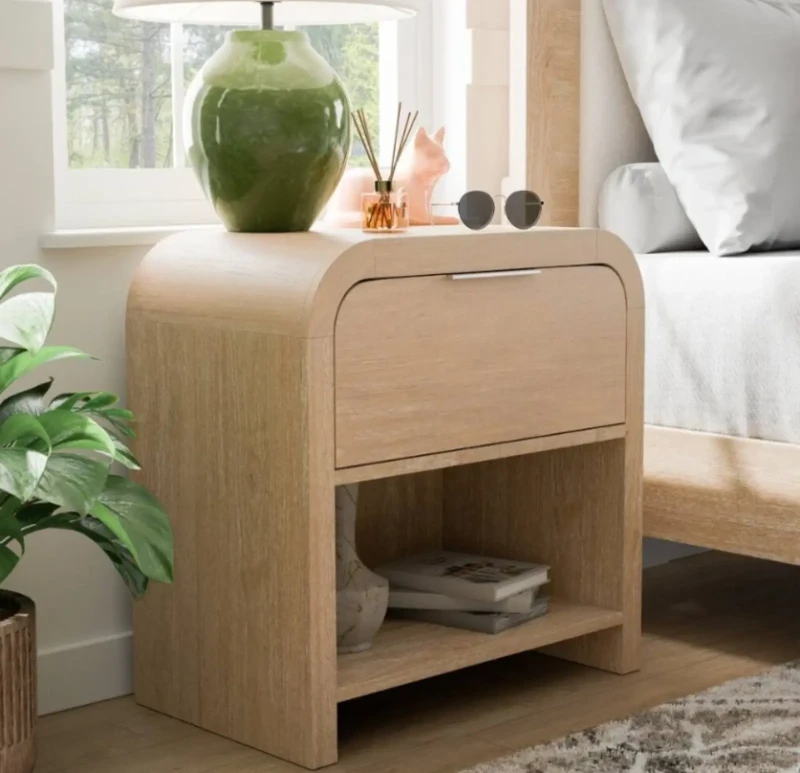 Modern Nightstand With 1 Drawer And Shelf | Wooden