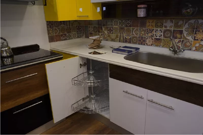Modern Yellow And White Polylac Kitchen