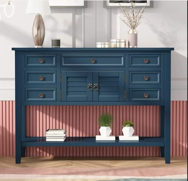 Modern Console With 3 Drawers and Bottom Shelf - Blue
