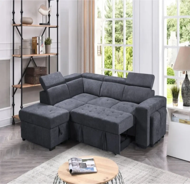 Modern Gray Sofa Bed and Storage Unit