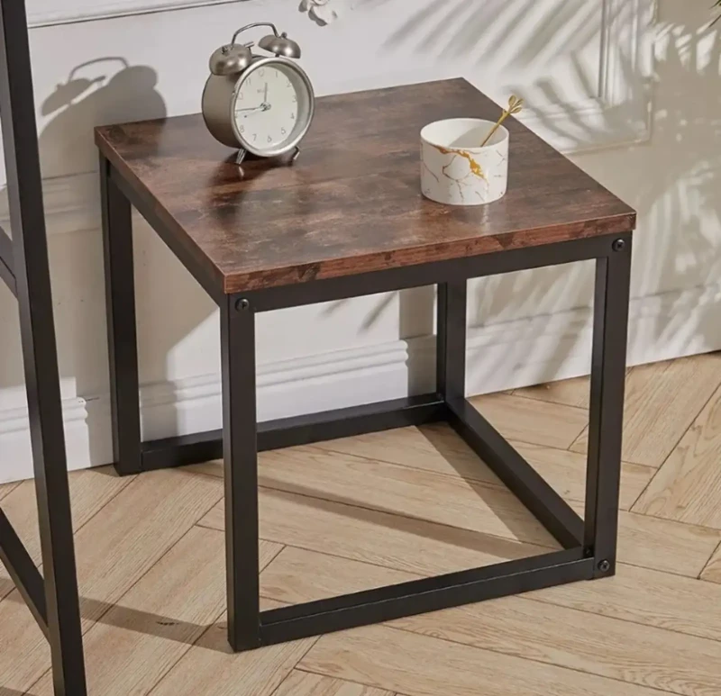 Square Metal and Wooden Side Table