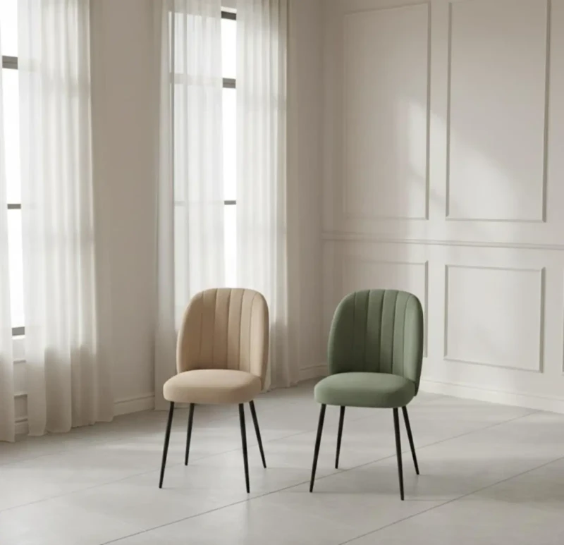 Modern Upholstered Dining Chair | Beige and Green