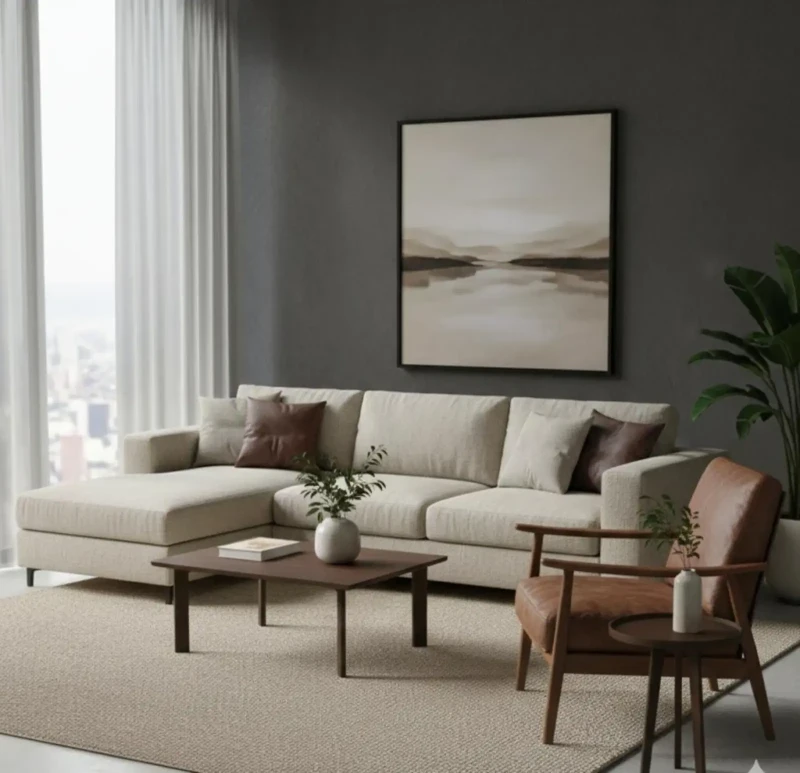 Modern Linen Sofa | Beige And Brown