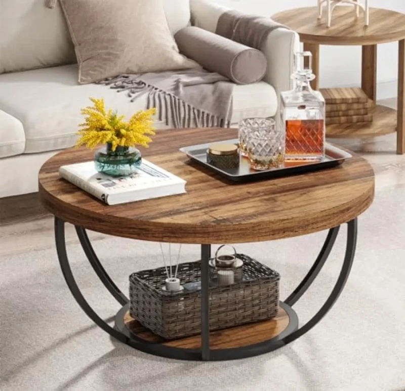 Modern Metal Coffee Table with Storage Shelf