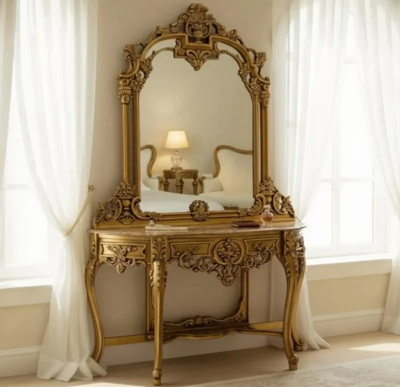 Classic Gold Console With a Mirror