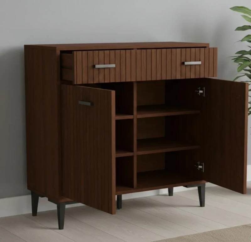Modern Brown Shoe Cabinet 2 Doors and a Drawer